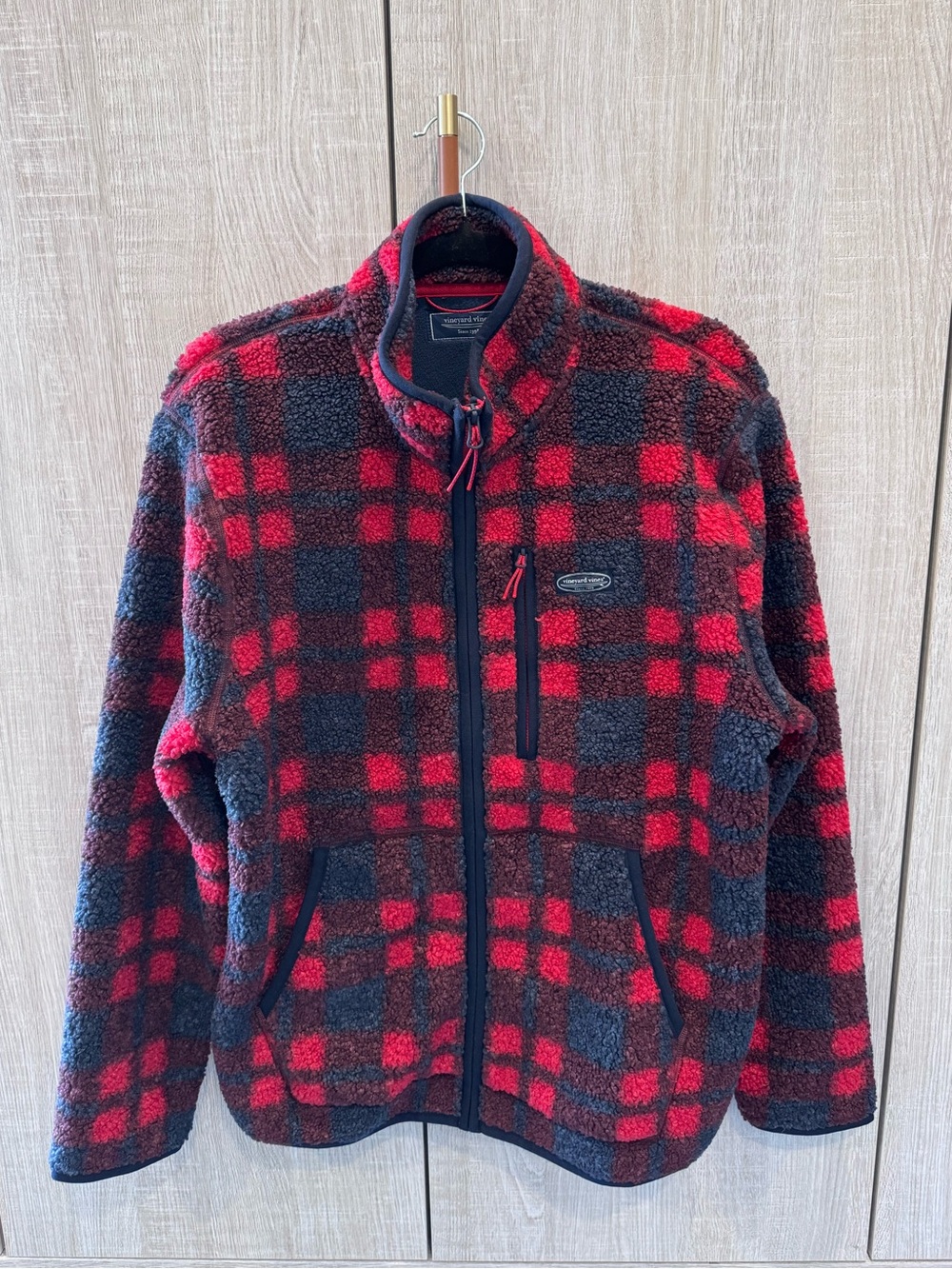 Vineyard Vines Red & Black Plaid Fleece Jacket